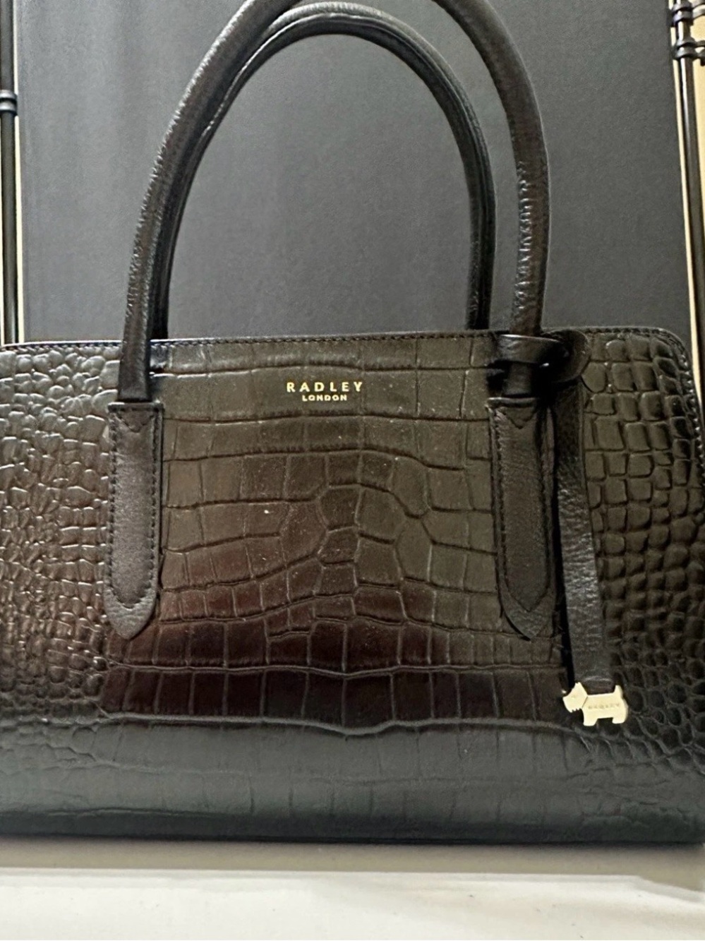 RADLEY LONDON Black Croc-Embossed Satchel with Gold Accent